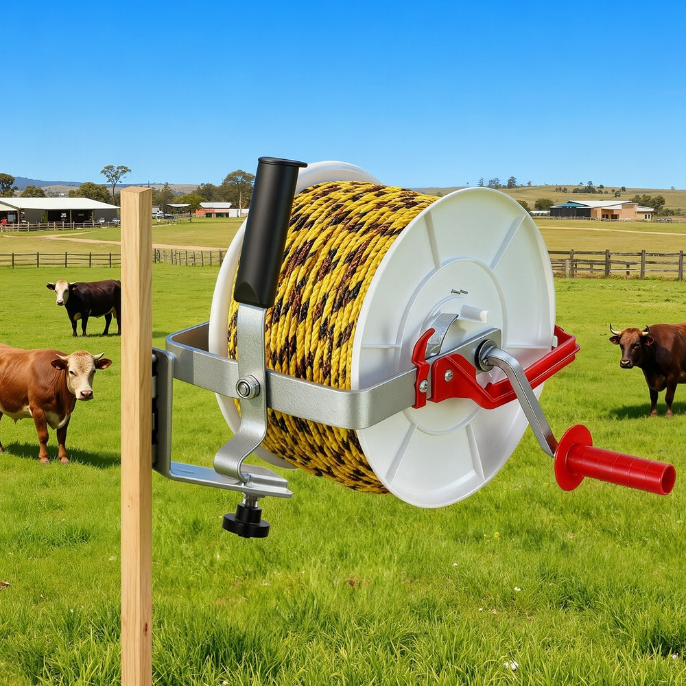 Giantz Electric Fence Reel Geared Portable Polywire Fencing Farm White SFC-REEL13-WH