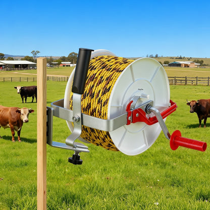 Giantz Electric Fence Reel Geared Portable Polywire Fencing Farm White SFC-REEL13-WH