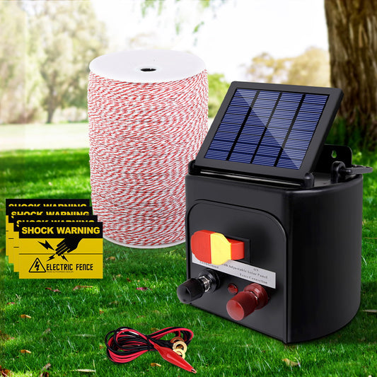 Giantz Fence Energiser 3KM Solar Powered Electric 2KM Poly Wire SFC-SO10-3KM-2000-NS