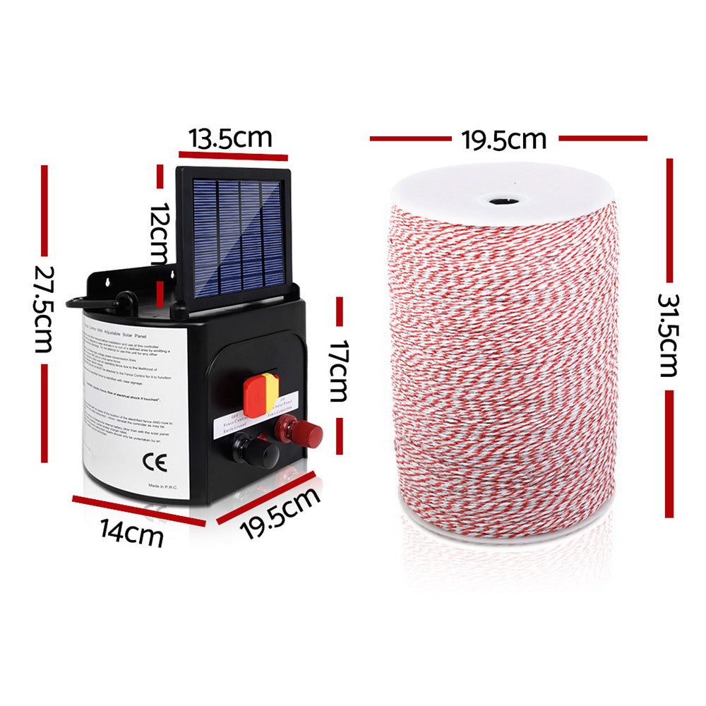 Giantz Fence Energiser 3KM Solar Powered Electric 2KM Poly Wire SFC-SO10-3KM-2000-NS