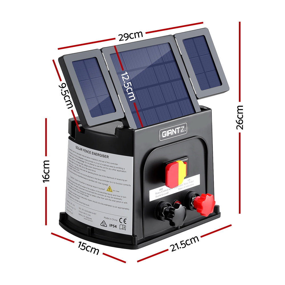 Giantz 3km Electric Fence Energiser PET Solar Energizer 0.1J SFC-SO10-3KM-PET