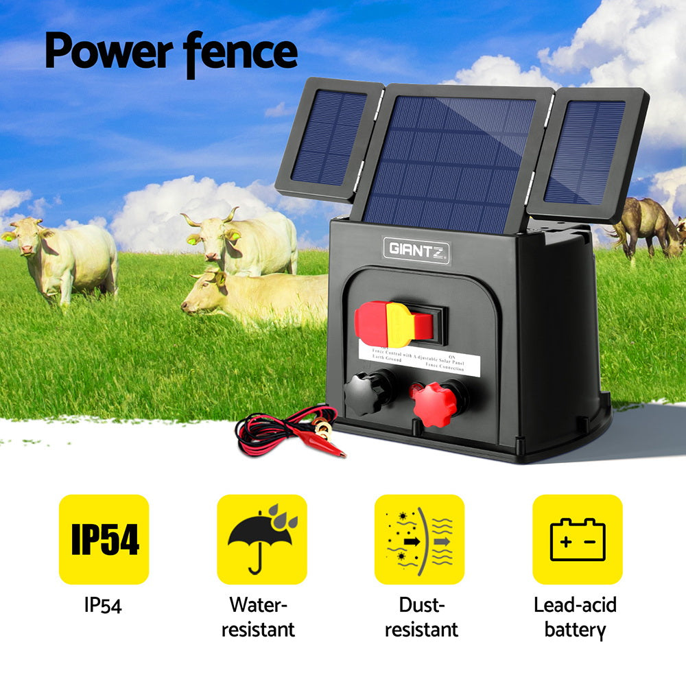 Giantz 3km Electric Fence Energiser PET Solar Energizer 0.1J SFC-SO10-3KM-PET