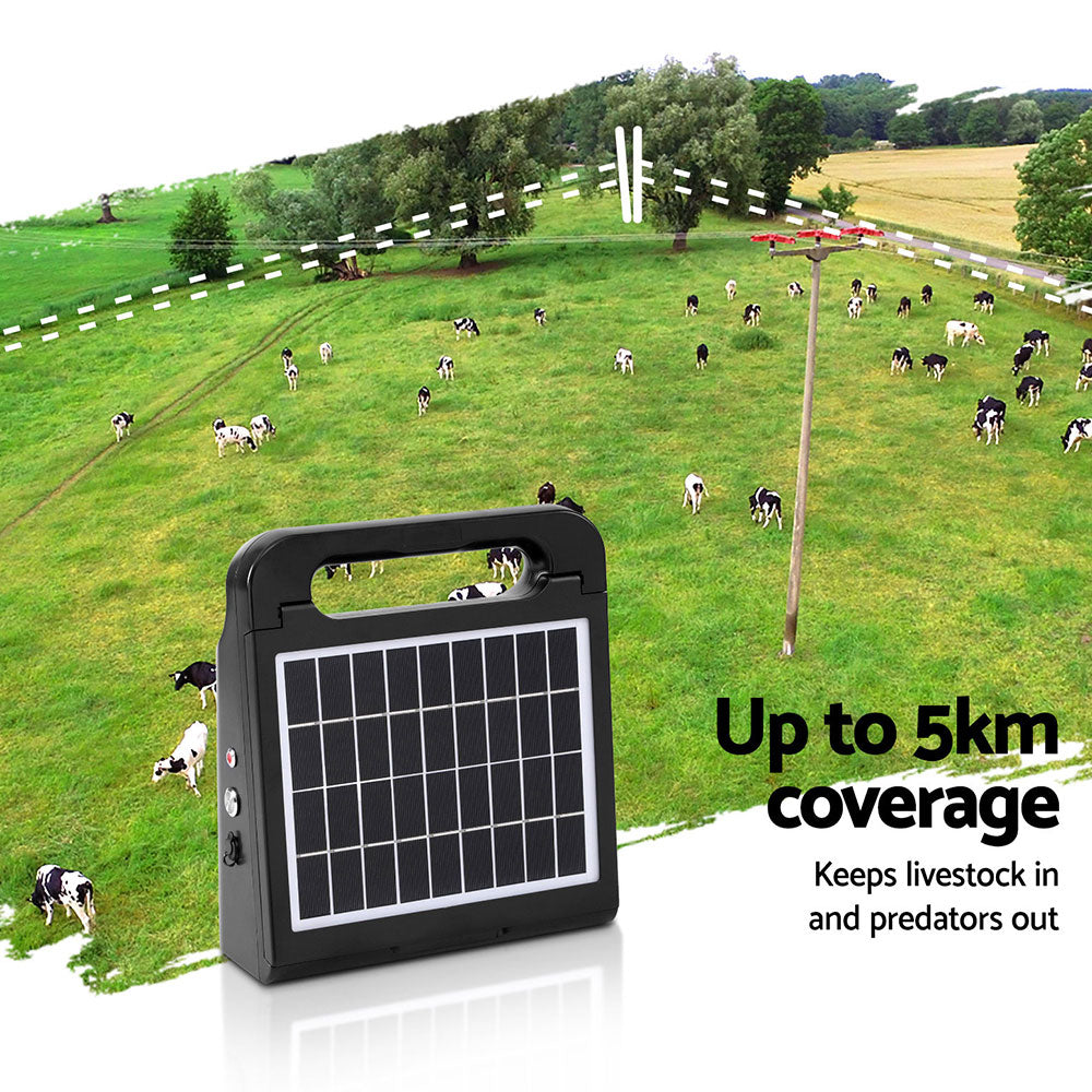 Giantz 5km Electric Fence Energiser Solar Energizer Charger Farm Animal 0.15J SFC-SO15-2KM