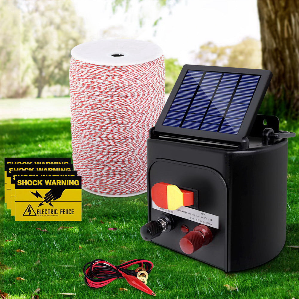 Giantz Fence Energiser 5KM Solar Powered Electric 2KM Poly Wire SFC-SO15-5KM-2000-NS