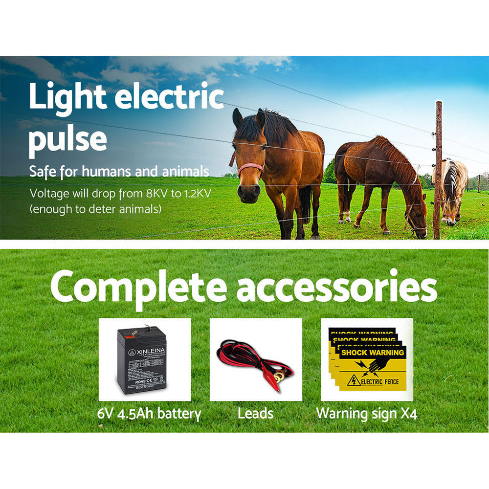 Giantz Fence Energiser 5KM Solar Powered 0.15J Electric Fencing Charger SFC-SO15-5KM