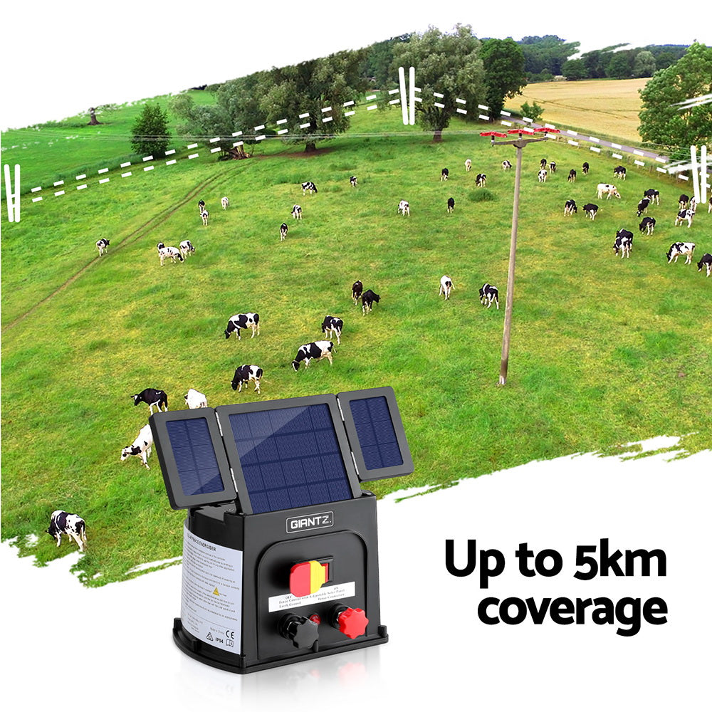 Giantz 5km Electric Fence Energiser PET Solar Energizer 0.15J SFC-SO15-5KM-PET