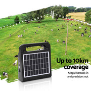 Giantz 10km Electric Fence Energiser Solar Energizer Charger Farm Animal 0.3J SFC-SO30-5KM