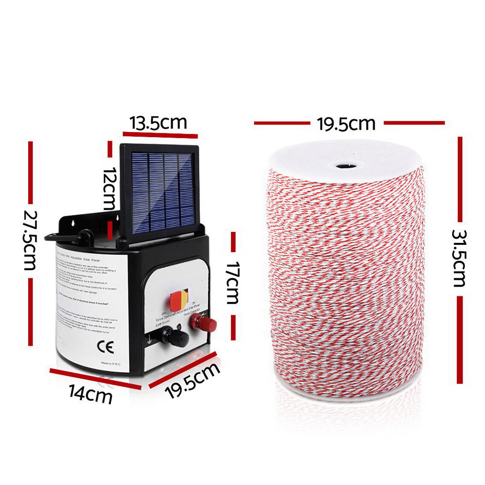 Giantz Fence Energiser 8KM Solar Powered Electric 2KM Poly Wire SFC-SO30-8KM-2000-NS