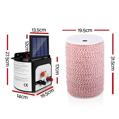 Giantz Fence Energiser 8KM Solar Powered Electric 2KM Poly Wire SFC-SO30-8KM-2000-NS