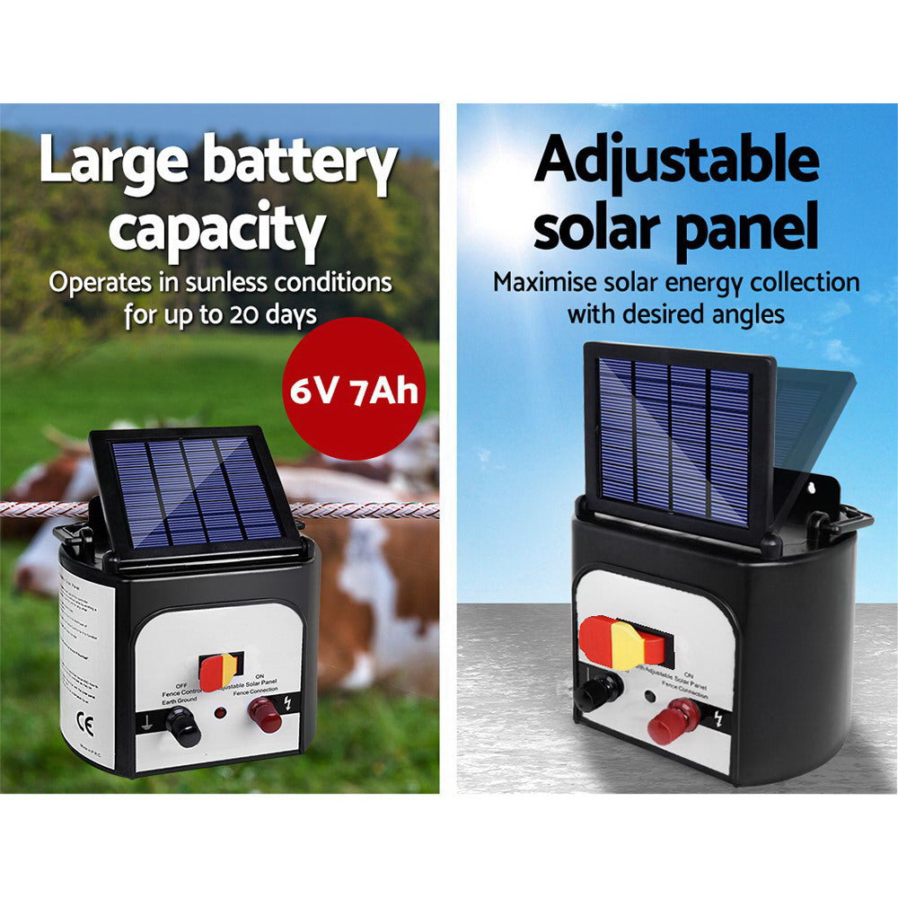 Giantz Fence Energiser 8KM Solar Powered Electric 2KM Poly Wire SFC-SO30-8KM-2000-NS