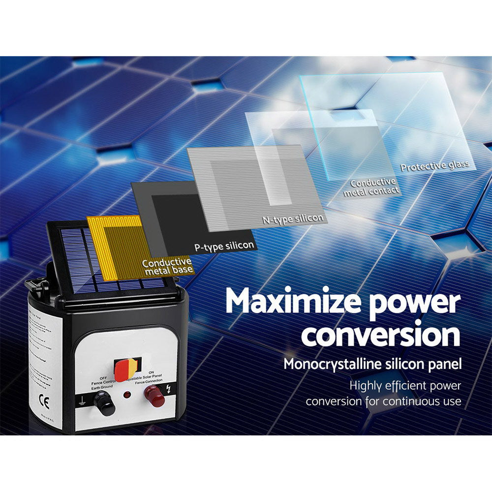 Giantz Fence Energiser 8KM Solar Powered 0.3J Electric Fencing Charger SFC-SO30-8KM-N