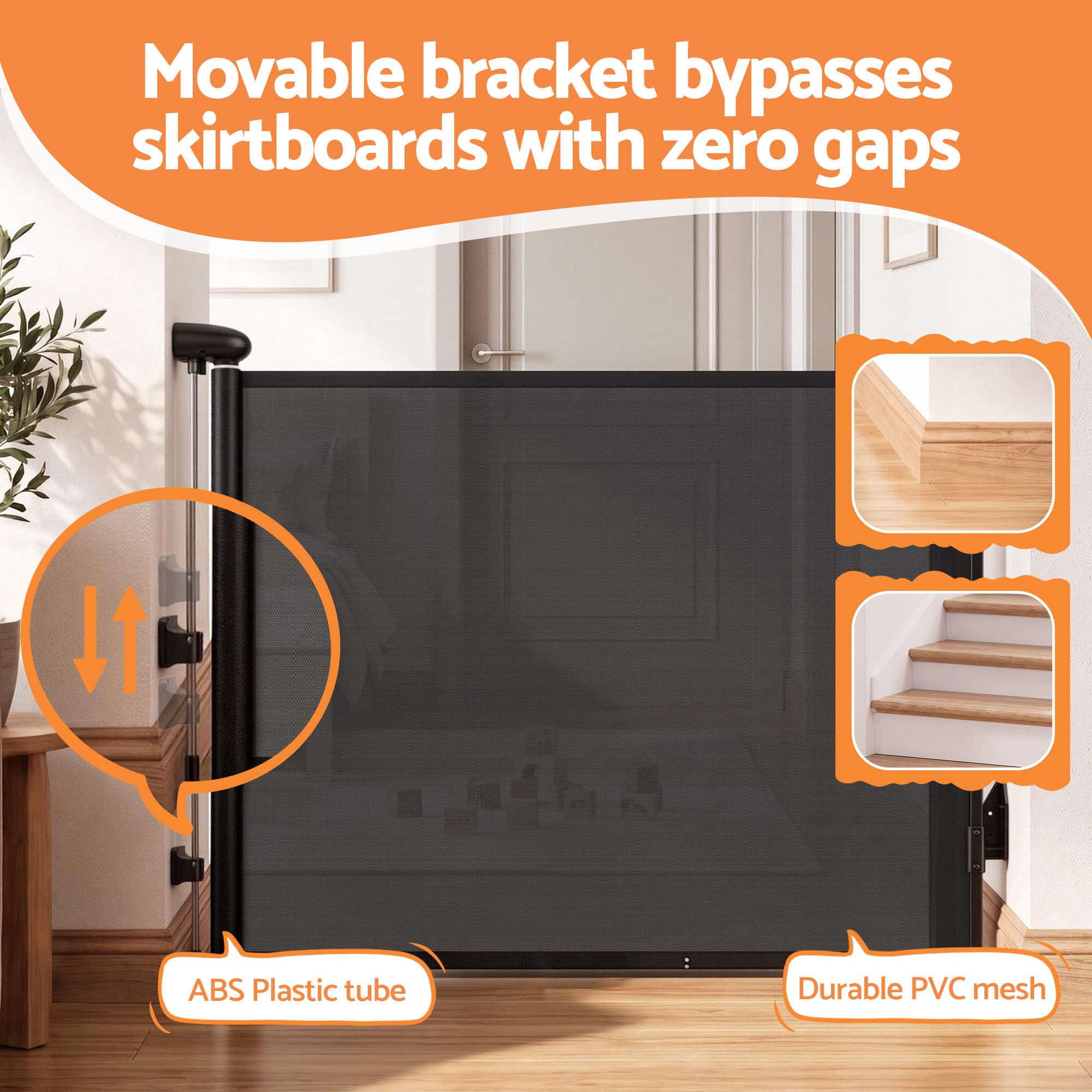 Keezi Retractable Gate Baby Gate Pet Safety Fence Extends up to 140cm Black