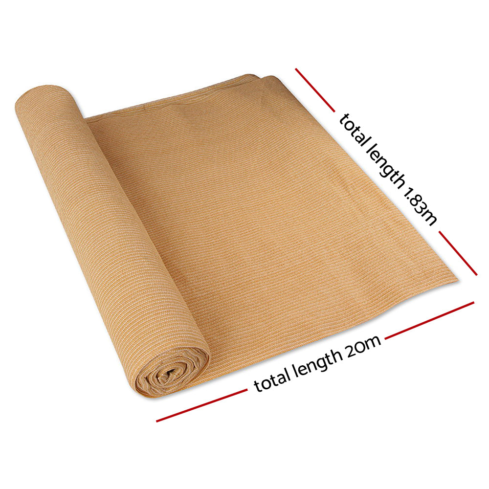 Instahut 90% Shade Cloth 1.83x20m Shadecloth Sail Heavy Duty Beige SH-CL-183X200-195-BE