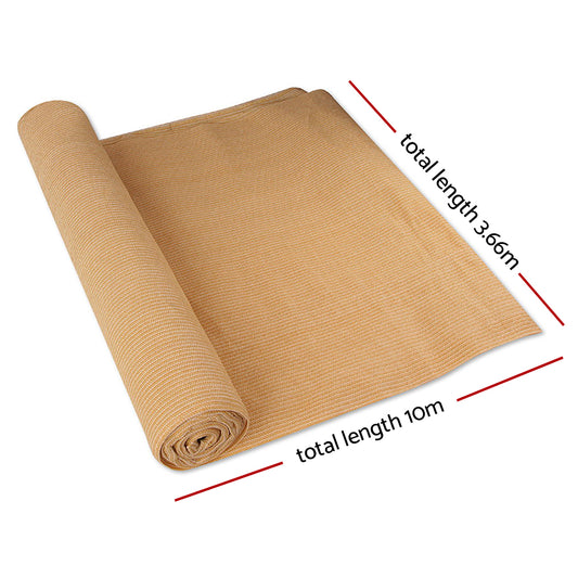 Instahut 70% Shade Cloth 3.66x10m Shadecloth Sail Heavy Duty Beige SH-CL-366X100-175-BE
