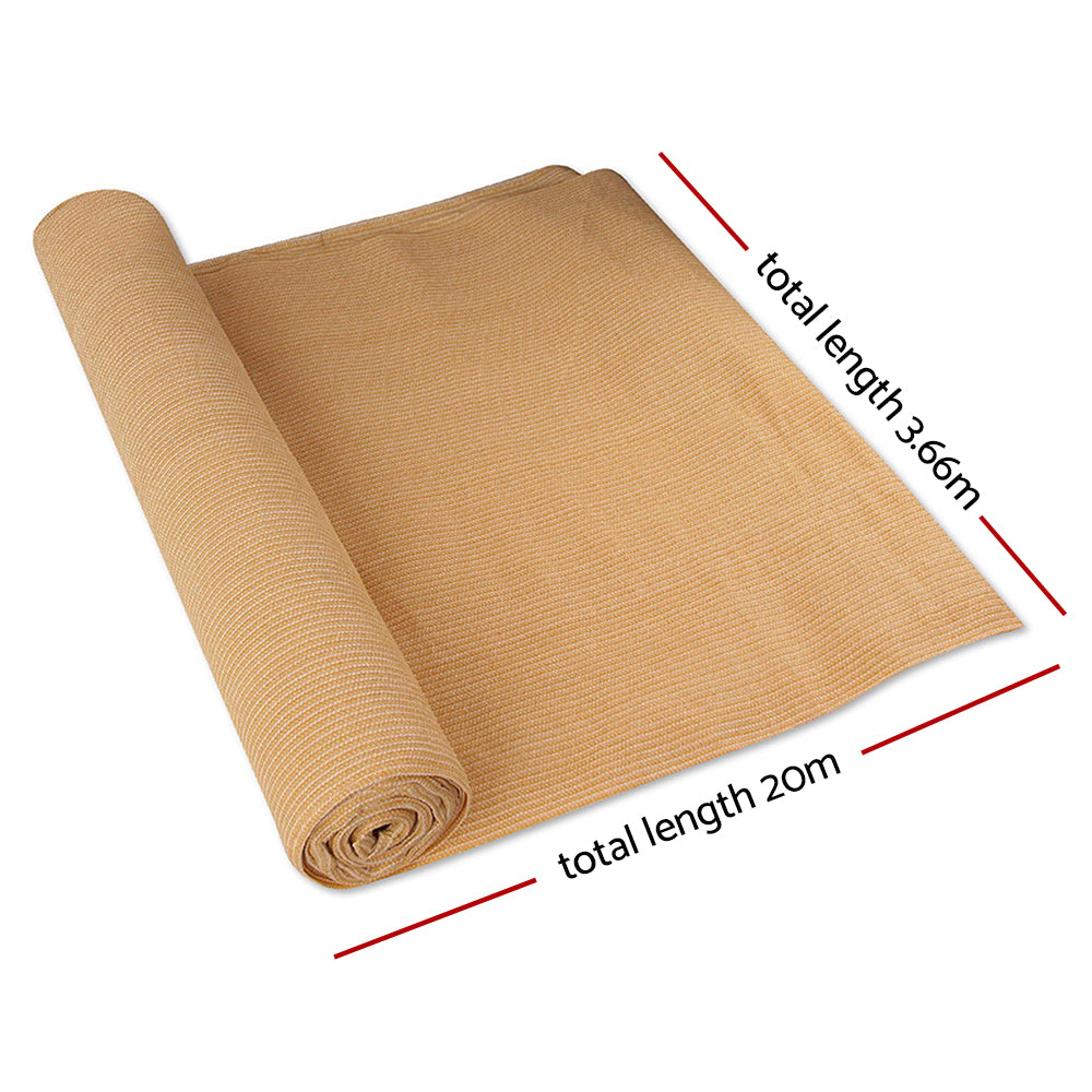 Instahut 50% Shade Cloth 3.66x20m Shadecloth Sail Heavy Duty Beige SH-CL-366X200-100-BE