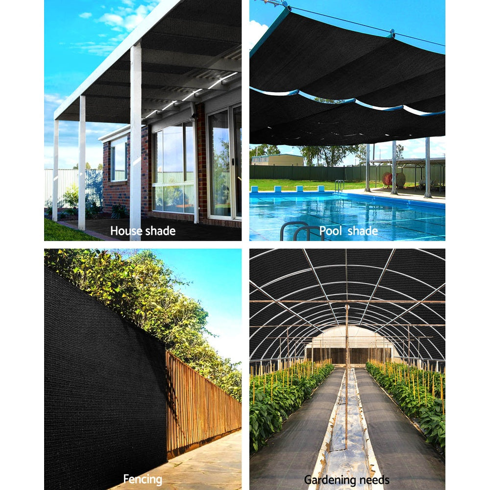 Instahut 50% Shade Cloth 3.66x20m Shadecloth Sail Heavy Duty Black SH-CL-366X200-100-BK