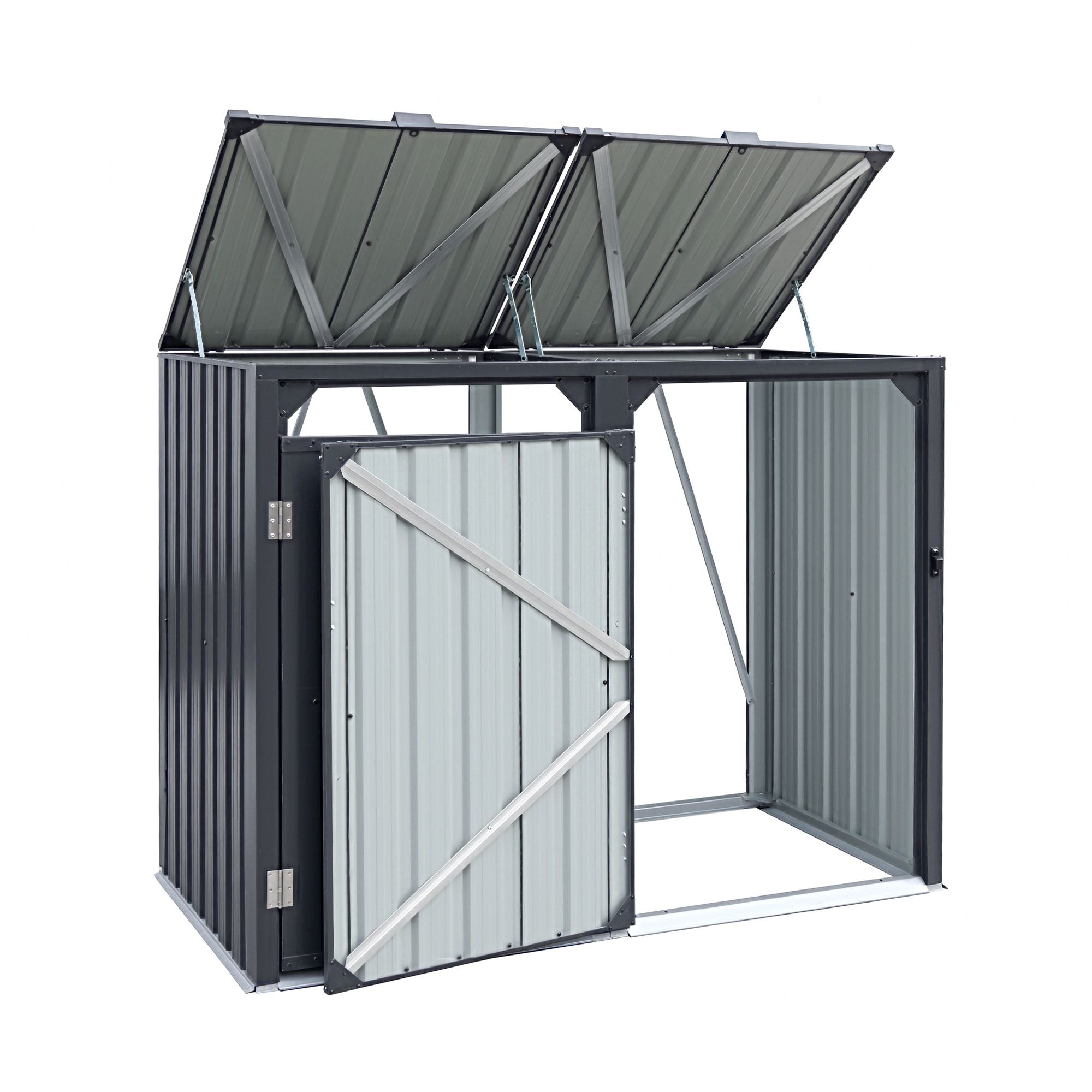 Giantz Bin Shed Double Wheelie Waste Bins Storage Steel Garden Enclosure Grey SHED-2BIN-STEEL-BK