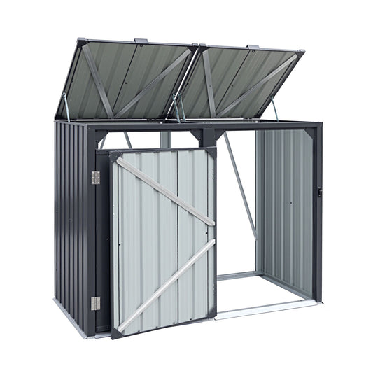 Giantz Bin Shed Double Wheelie Waste Bins Storage Steel Garden Enclosure Grey SHED-2BIN-STEEL-BK
