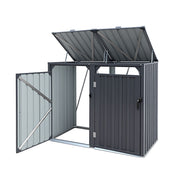 Giantz Bin Shed Double Wheelie Waste Bins Storage Steel Garden Enclosure Grey SHED-2BIN-STEEL-BK