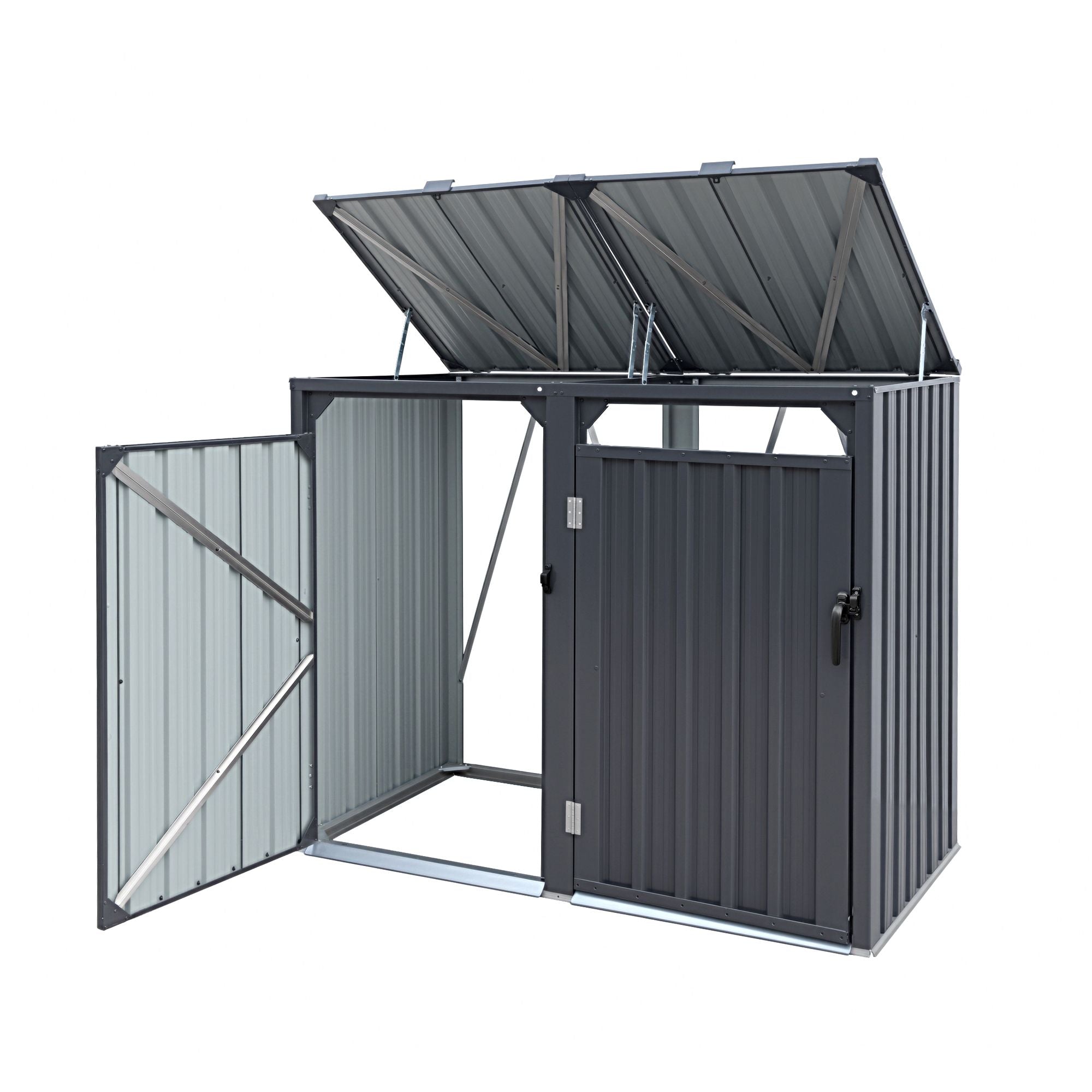 Giantz Bin Shed Double Wheelie Waste Bins Storage Steel Garden Enclosure Grey SHED-2BIN-STEEL-BK