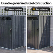 Giantz Bin Shed Double Wheelie Waste Bins Storage Steel Garden Enclosure Grey SHED-2BIN-STEEL-BK