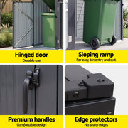 Giantz Bin Shed Double Wheelie Waste Bins Storage Steel Garden Enclosure Grey SHED-2BIN-STEEL-BK