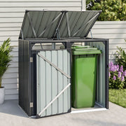 Giantz Bin Shed Double Wheelie Waste Bins Storage Steel Garden Enclosure Grey SHED-2BIN-STEEL-BK