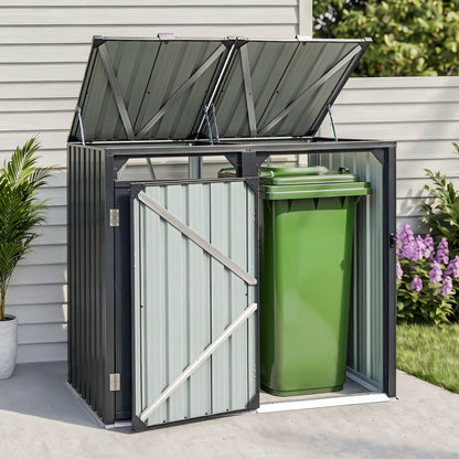 Giantz Bin Shed Double Wheelie Waste Bins Storage Steel Garden Enclosure Grey SHED-2BIN-STEEL-BK