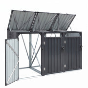 Giantz Bin Shed Triple Wheelie Waste Bins Storage Steel Garden Enclosure Grey SHED-3BIN-STEEL-BK-AB