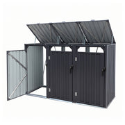 Giantz Bin Shed Triple Wheelie Waste Bins Storage Steel Garden Enclosure Grey SHED-3BIN-STEEL-BK-AB