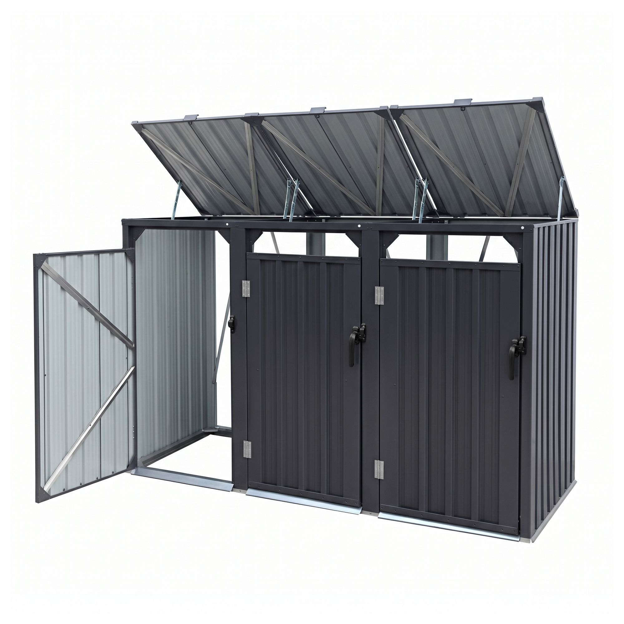 Giantz Bin Shed Triple Wheelie Waste Bins Storage Steel Garden Enclosure Grey SHED-3BIN-STEEL-BK-AB