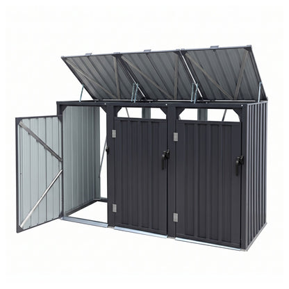 Giantz Bin Shed Triple Wheelie Waste Bins Storage Steel Garden Enclosure Grey SHED-3BIN-STEEL-BK-AB