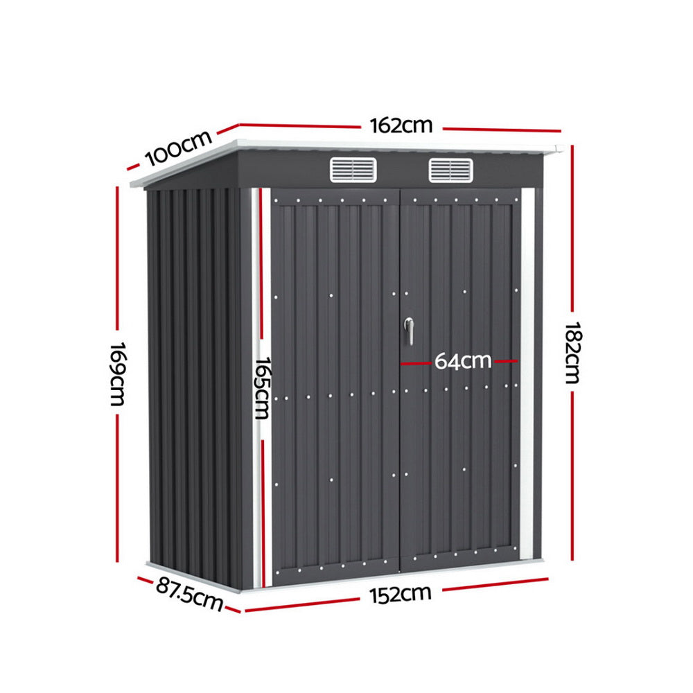 Giantz Garden Shed 1.62x1M Outdoor Storage Tool Workshop House Shelter SHED-FLAT-3X5-2DOOR-AB