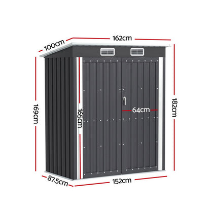 Giantz Garden Shed 1.62x1M Outdoor Storage Tool Workshop House Shelter SHED-FLAT-3X5-2DOOR-AB