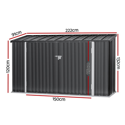 Giantz Garden Shed 2.22x0.91M Bike Sheds Outdoor Storage Tool Workshop House Shelter Double Door SHED-FLAT-3X8-AB