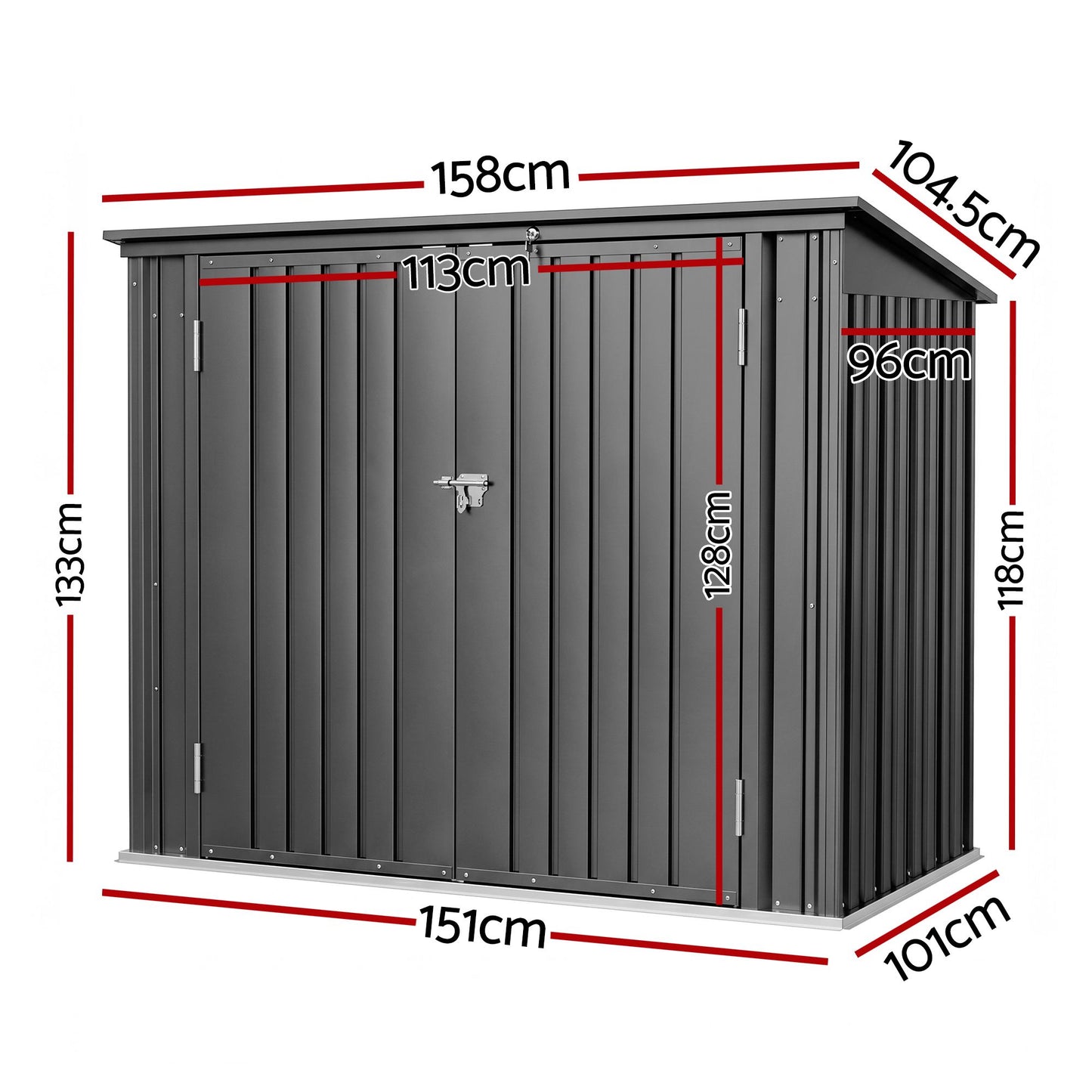 Giantz Garden Shed Wheelie Bin Storage Enclosure Outdoor Lockable Steel Cabinet SHED-FLAT-4X5-GR-AB