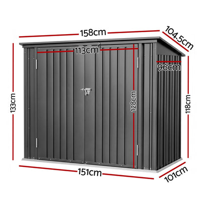 Giantz Garden Shed Wheelie Bin Storage Enclosure Outdoor Lockable Steel Cabinet SHED-FLAT-4X5-GR-AB