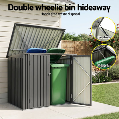Giantz Garden Shed Wheelie Bin Storage Enclosure Outdoor Lockable Steel Cabinet SHED-FLAT-4X5-GR-AB