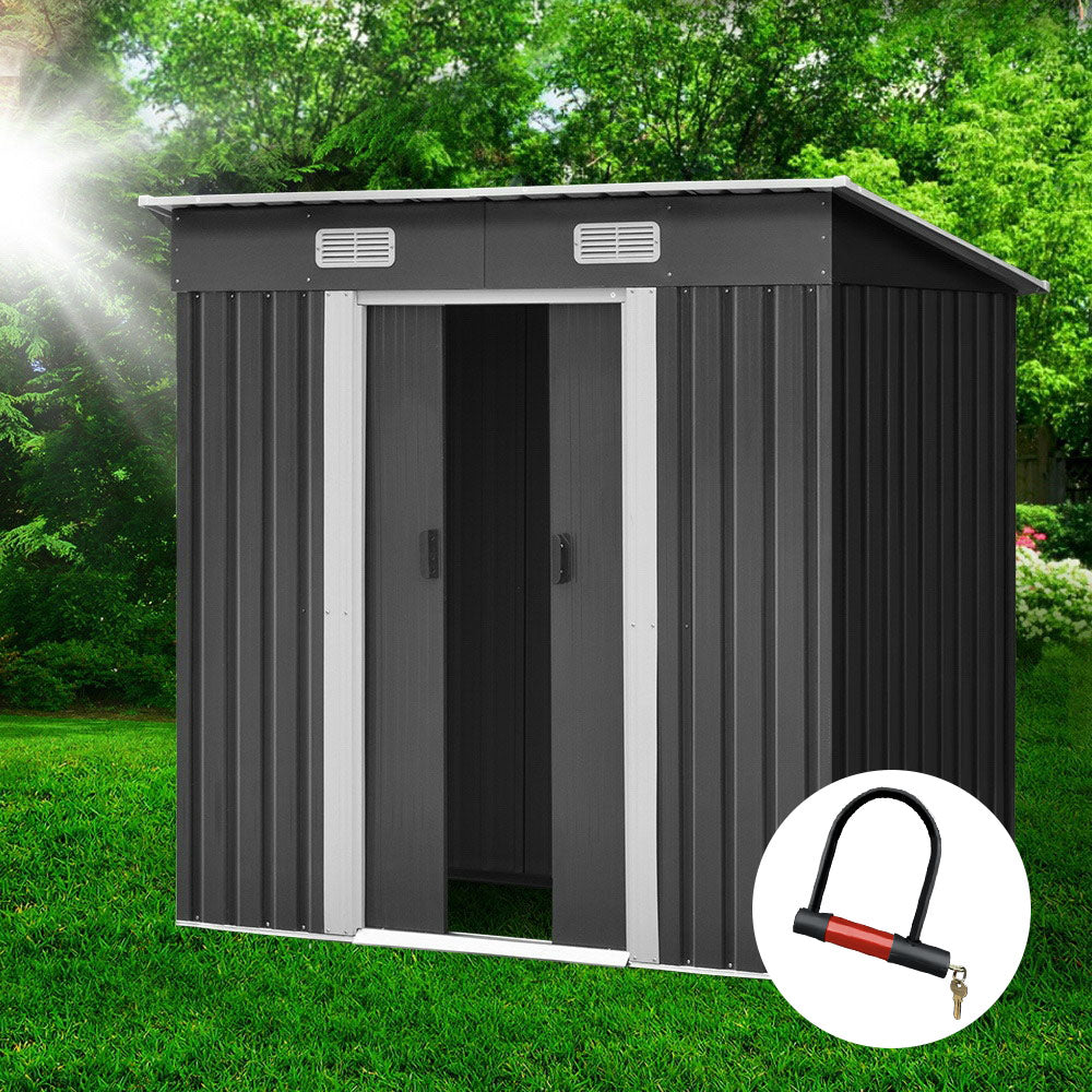Giantz Garden Shed 1.94x1.21M Sheds Outdoor Storage Workshop House Tool Shelter Sliding Door SHED-FLAT-4X6-AB