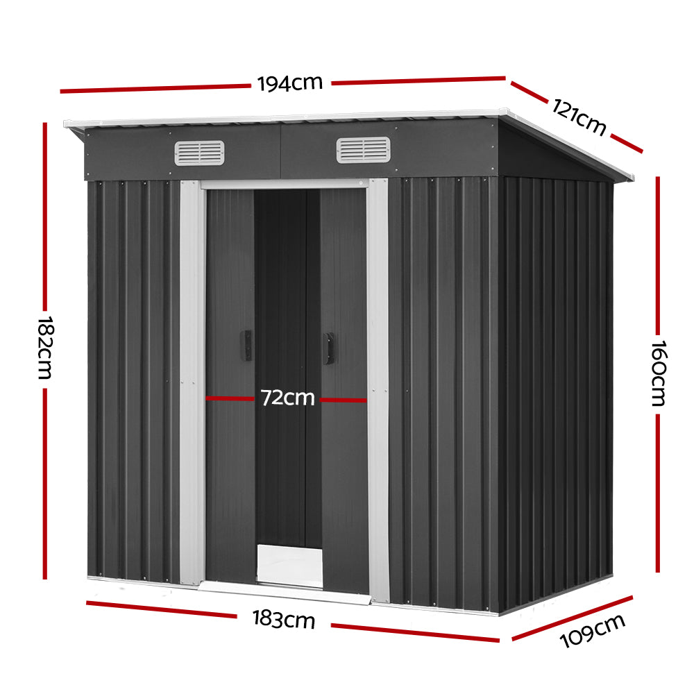 Giantz Garden Shed 1.94x1.21M Sheds Outdoor Storage Workshop House Tool Shelter Sliding Door SHED-FLAT-4X6-AB
