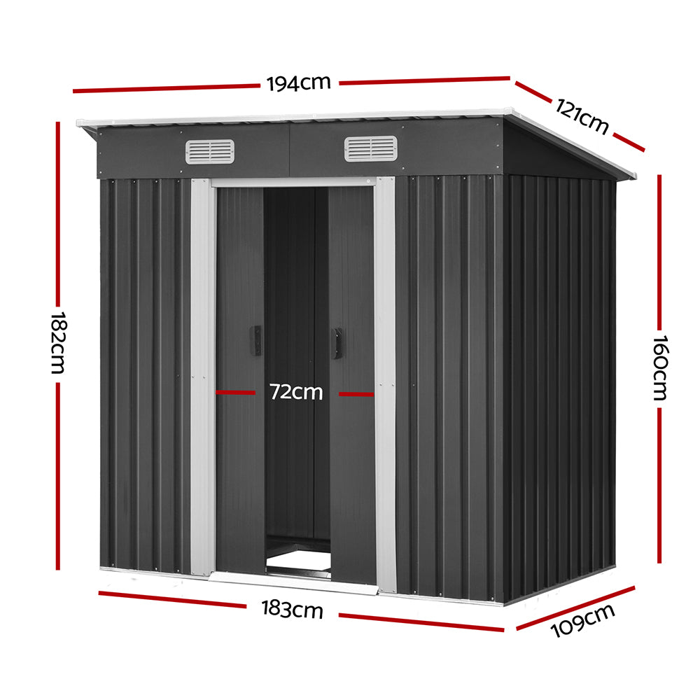 Giantz Garden Shed 1.94x1.21M w/Metal Base Sheds Outdoor Storage Tool Steel House Sliding Door SHED-FLAT-4X6-BASE-ABC