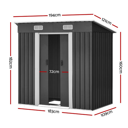 Giantz Garden Shed 1.94x1.21M w/Metal Base Sheds Outdoor Storage Tool Steel House Sliding Door SHED-FLAT-4X6-BASE-ABC