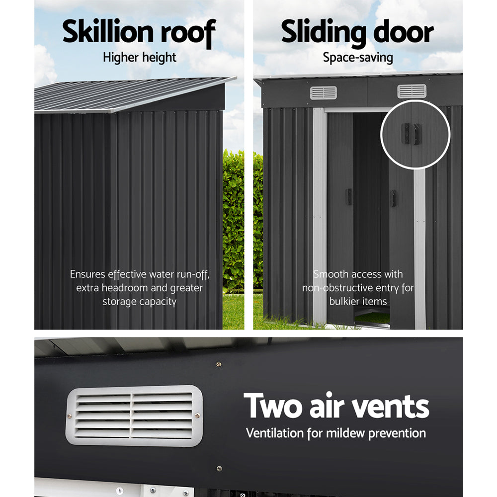 Giantz Garden Shed 1.94x1.21M w/Metal Base Sheds Outdoor Storage Tool Steel House Sliding Door SHED-FLAT-4X6-BASE-ABC