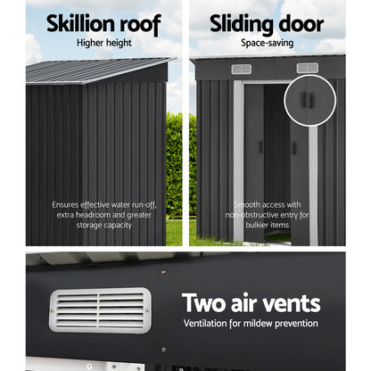 Giantz Garden Shed 1.94x1.21M w/Metal Base Sheds Outdoor Storage Tool Steel House Sliding Door SHED-FLAT-4X6-BASE-ABC