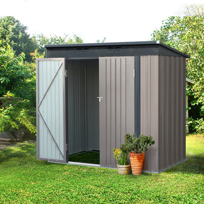 Giantz Garden Shed 1.95x1.31M Sheds Outdoor Storage Steel Workshop House Tool Double Door SHED-FLAT-4X6-BR-ABC