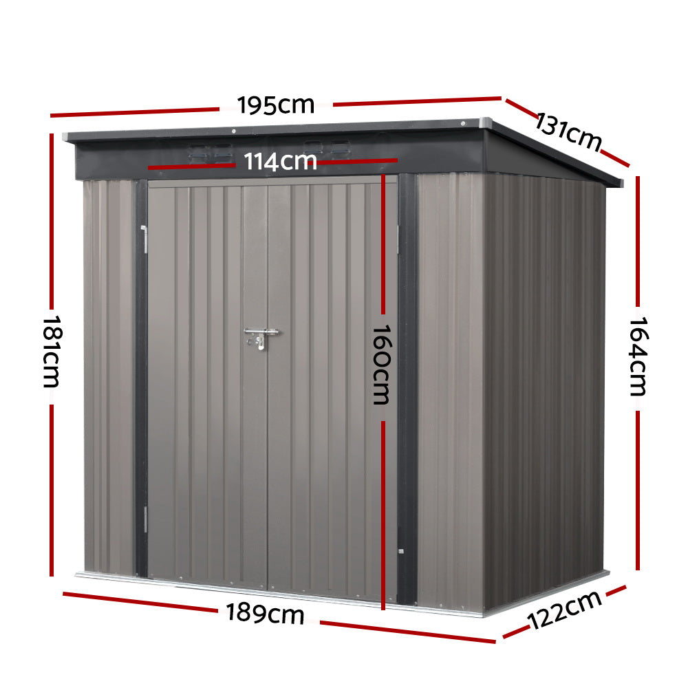 Giantz Garden Shed 1.95x1.31M Sheds Outdoor Storage Steel Workshop House Tool Double Door SHED-FLAT-4X6-BR-ABC