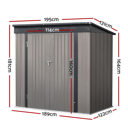 Giantz Garden Shed 1.95x1.31M Sheds Outdoor Storage Steel Workshop House Tool Double Door SHED-FLAT-4X6-BR-ABC