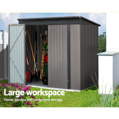 Giantz Garden Shed 1.95x1.31M Sheds Outdoor Storage Steel Workshop House Tool Double Door SHED-FLAT-4X6-BR-ABC