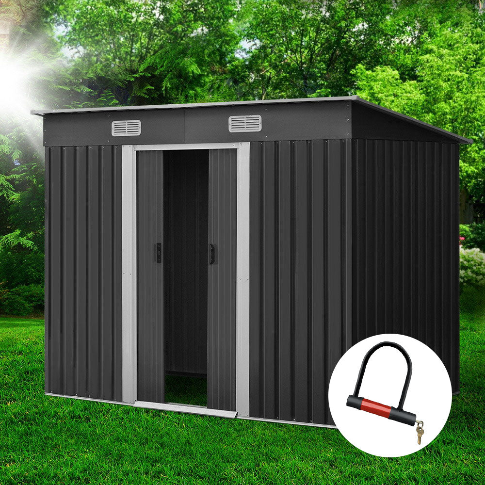 Giantz Garden Shed 2.38x1.31M Sheds Outdoor Storage Tool Metal Workshop Shelter Sliding Door SHED-FLAT-4X8-ABC