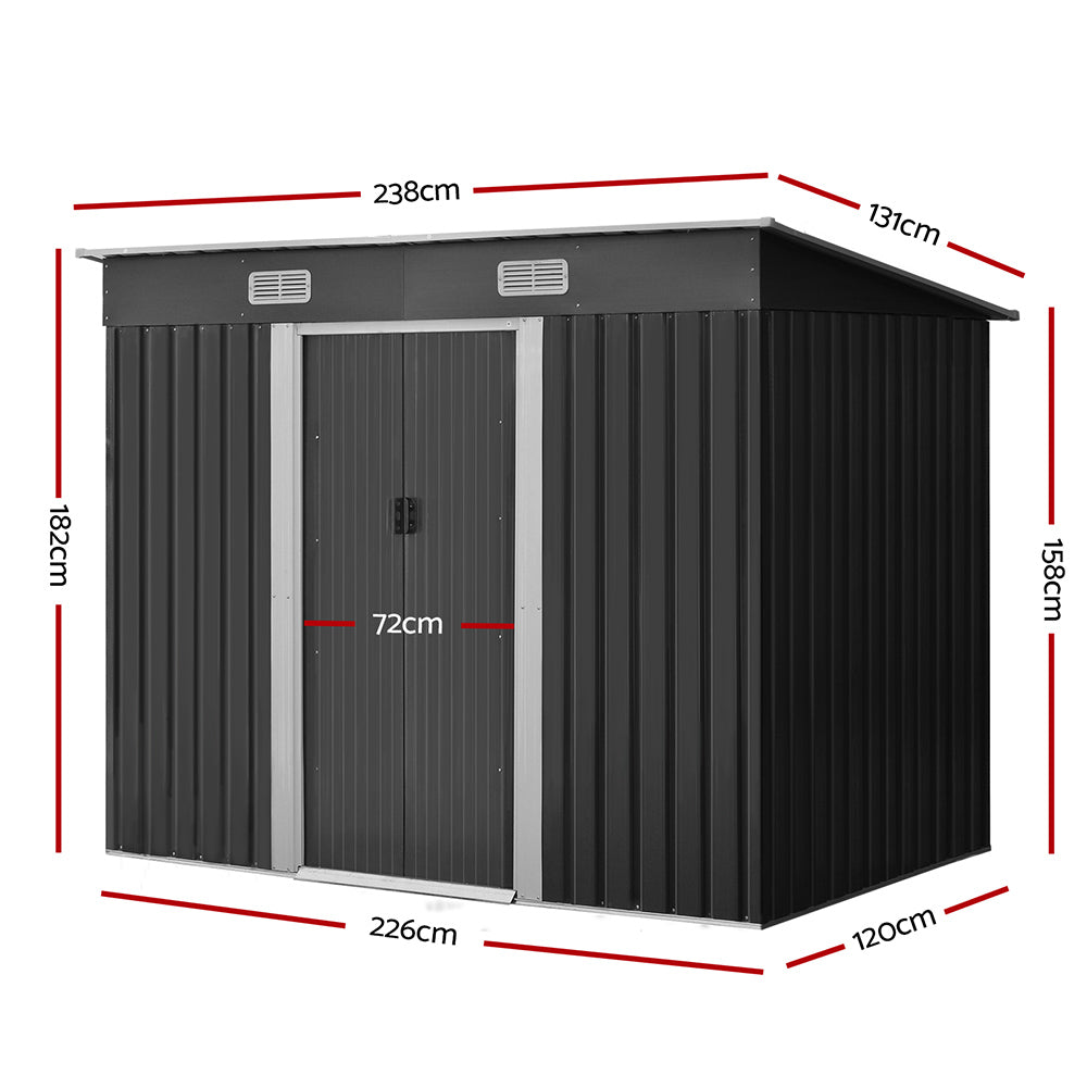 Giantz Garden Shed 2.38x1.31M Sheds Outdoor Storage Tool Metal Workshop Shelter Sliding Door SHED-FLAT-4X8-ABC